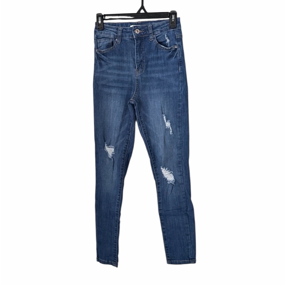 Wax Jeans Juniors High Rise Skinny Distressed Raw Hem Stretch Denim Size 5/27